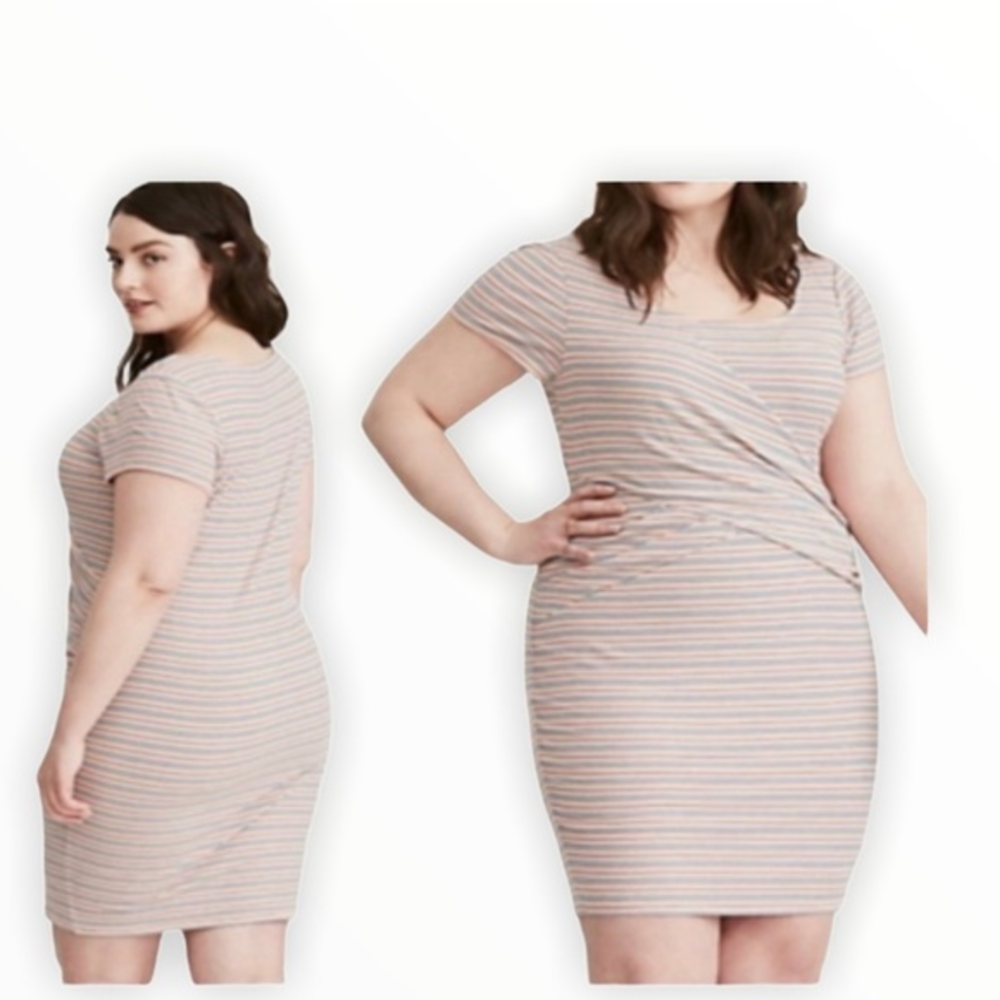 Torrid Multicolored Stripedโ Ribbed Knit Scoop Neck Body-con Dress Size M/L 00
